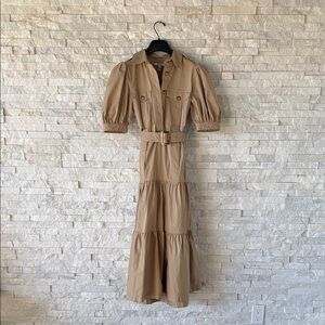 10 Crosby Derek Lam Tan Buffy Belted Midi Dress Size 6. Safari Chic.